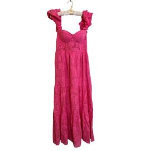 Line and Dot Pink Young Love Eyelet Maxi‎ Dress Size M Pink Off the Shoulder